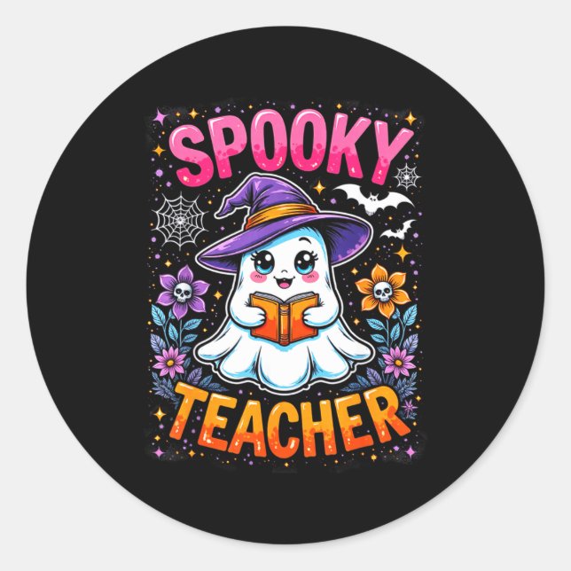 Adesivo Soky Teacher Cute Ghost Reading Book Funny Hallo  (Frente)