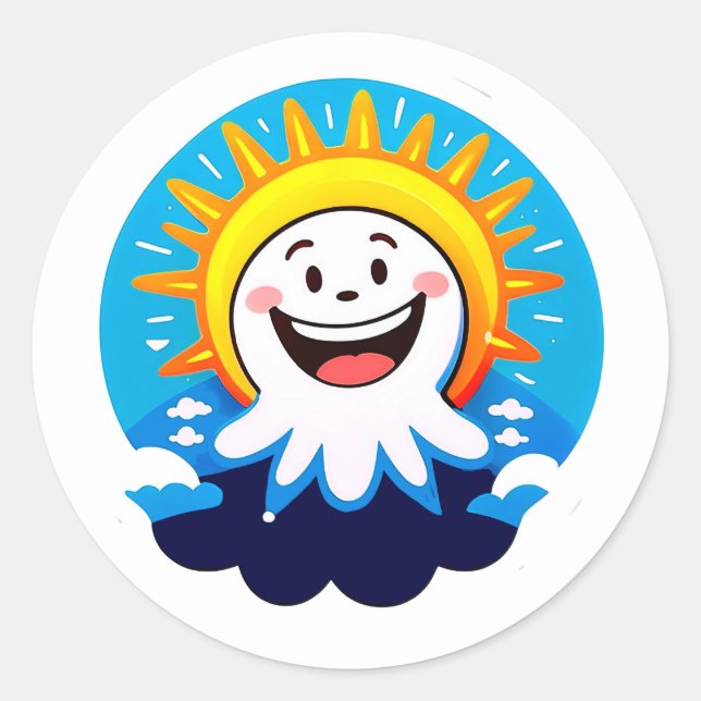Adesivo Sol Cartoon Alegre Com Rosto Sorridente (Frente)