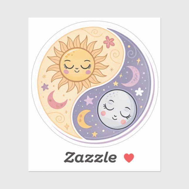 Adesivo Sol e Lua Yin Yang | Cute Equilíbrio Celestial Aes (Folha)