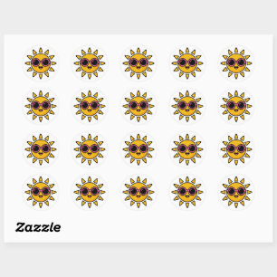 Adesivo Sol Retro Kawaii Fofo Usando Óculos de Sol Rosa Ve