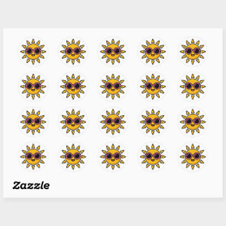 Adesivo Sol Retro Kawaii Fofo Usando Óculos de Sol Rosa Ve