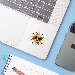 Adesivo Sol Retro Kawaii Fofo Usando Óculos de Sol Rosa Ve
