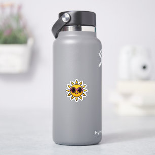 Adesivo Sol Retro Kawaii Fofo Usando Óculos de Sol Rosa Ve