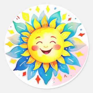 Adesivo ☀️ Sol Sorridente Cartoon Rosto Feliz Fofo Alegria