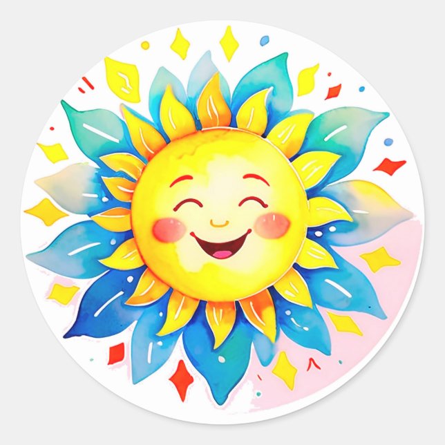 Adesivo ☀️ Sol Sorridente Cartoon Rosto Feliz Fofo Alegria (Frente)