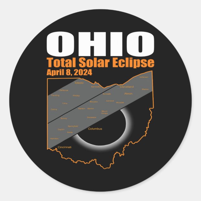 Adesivo Solar Eclipse 2024 State Ohio Map Total Solar Ecli (Frente)