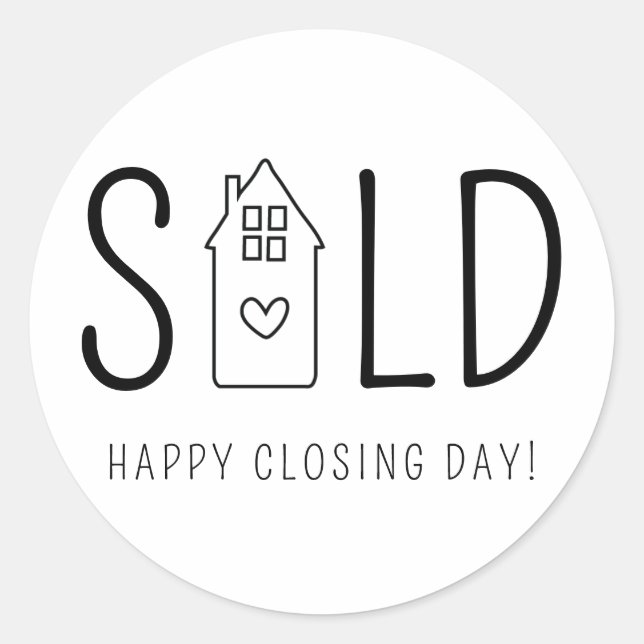 Adesivo Sold Happy Closure Day Real Estate Heart House (Frente)