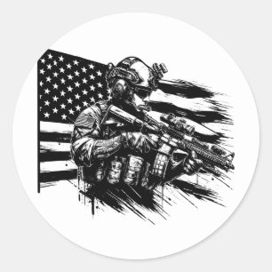 Adesivo Soldado Militar Americano Bandeira Arte Patriótica