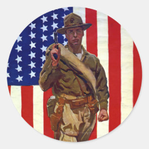 Adesivo Soldado Patriótico Vintage com Bandeira Americana