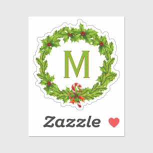Adesivo Solteiro Monograma Holly Berry Wreath Cutout