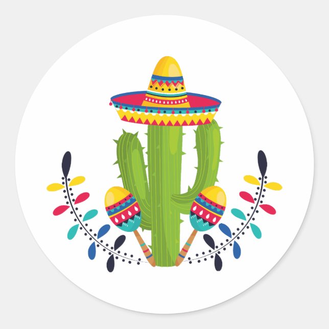 Adesivo Sombrero vestindo Cactus com Maracas (Frente)