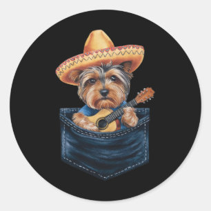 Adesivo Sombrero Yorkshire Terrier Dog Tocando guitarra Ci
