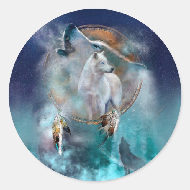 Adesivo Sonhador indiano e lobo-cabeça de etnia tribal (Frente)