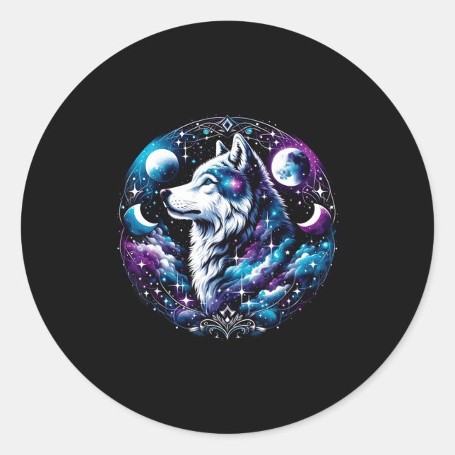 Adesivo Sonho Celestial do Lobo Noite Uivando Lua Lobo Div (Frente)