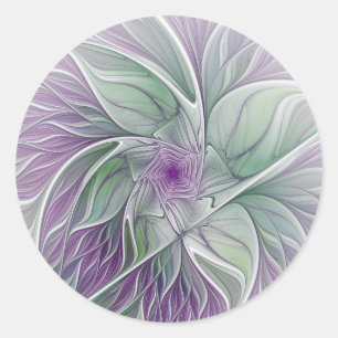 Adesivo Sonho de Flor, Arte Fractal Abstrata Roxa Verde