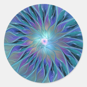 Adesivo Sonho de Flor Roxa Azul Arte Fractal Abstrata