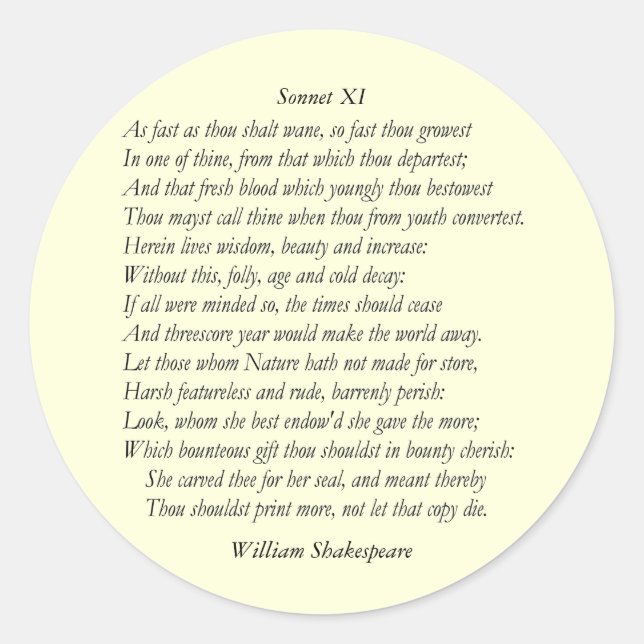 Adesivo Sonnet nº 11 de William Shakespeare (Frente)