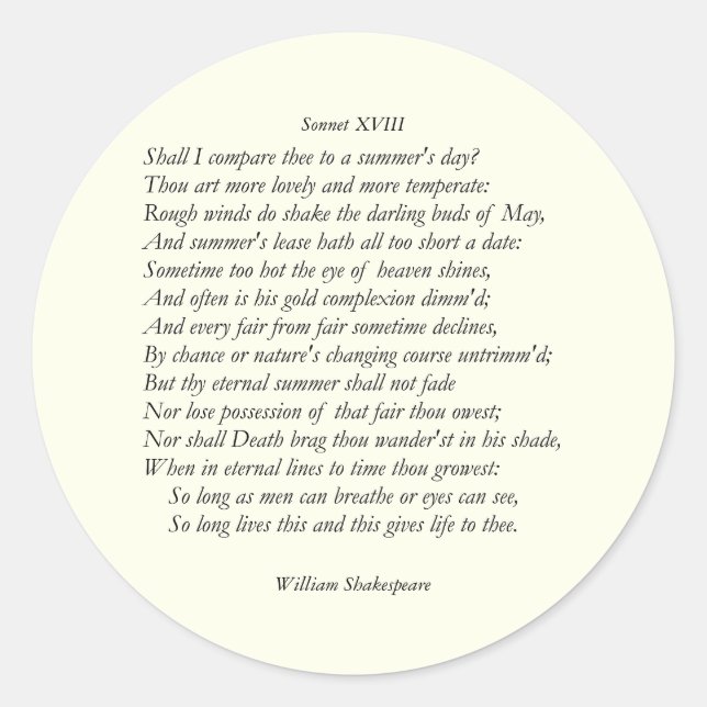 Adesivo Sonnet nº 18 por William Shakespeare (Frente)