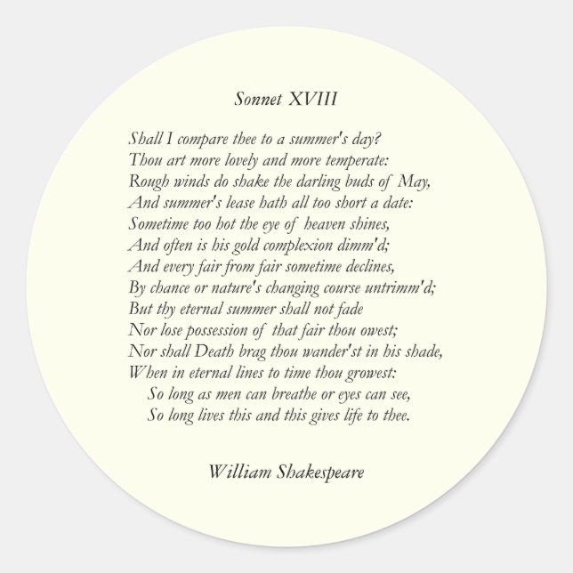 Adesivo Sonnet nº 18 por William Shakespeare (Frente)