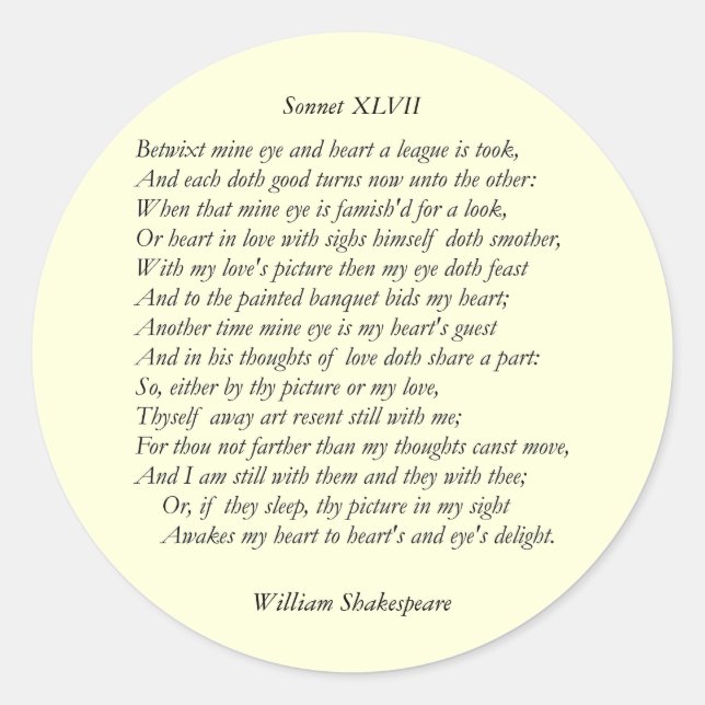 Adesivo Sonnet nº 47 por William Shakespeare (Frente)