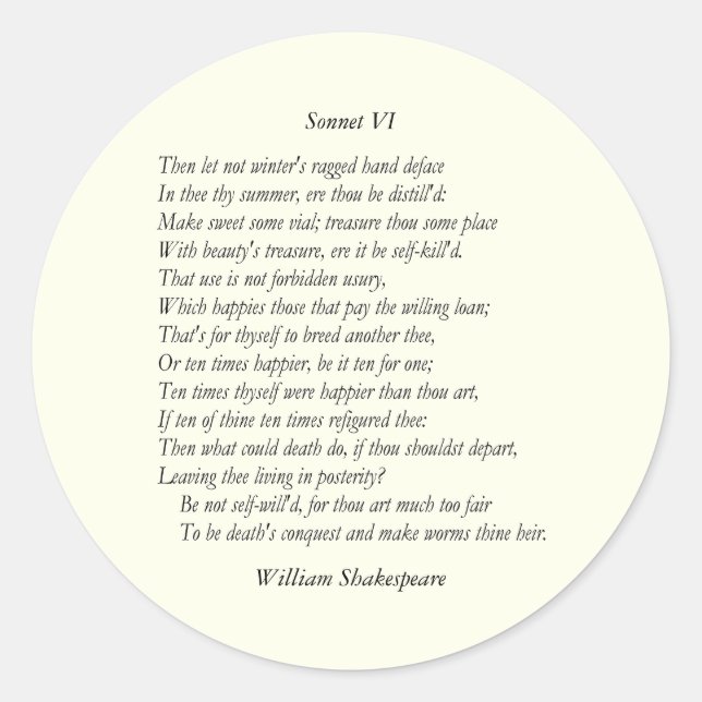 Adesivo Sonnet nº 6 de William Shakespeare (Frente)
