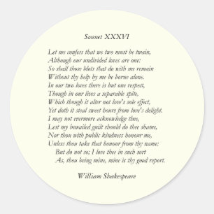 Adesivo Sonnet Número 36 de William Shakespeare