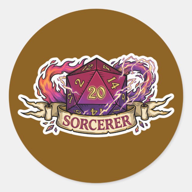 Adesivo Sorcerer D20 Class Crest Sticker - Funny D&D Sorce (Frente)
