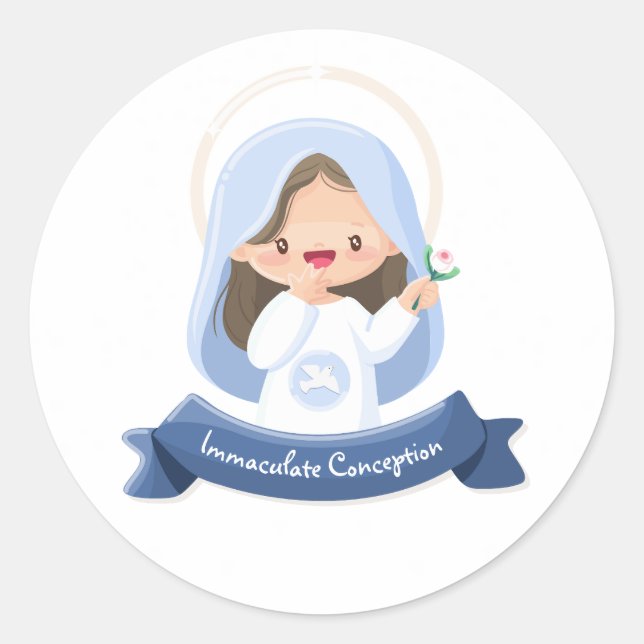 Adesivo Sorria da Virgem Kawaii Maria com Flor - Branca (Frente)