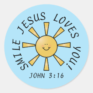 Adesivo Sorria Jesus Te Ama Pau Azul Amarelo