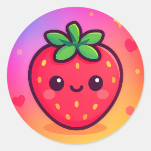 Adesivo Sorrindo Kawaii Strawberry no moinho de gradiente