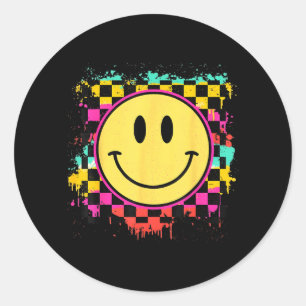 Adesivo Sorriso de Cara Tie Dye Xadrez Feliz Sorridente