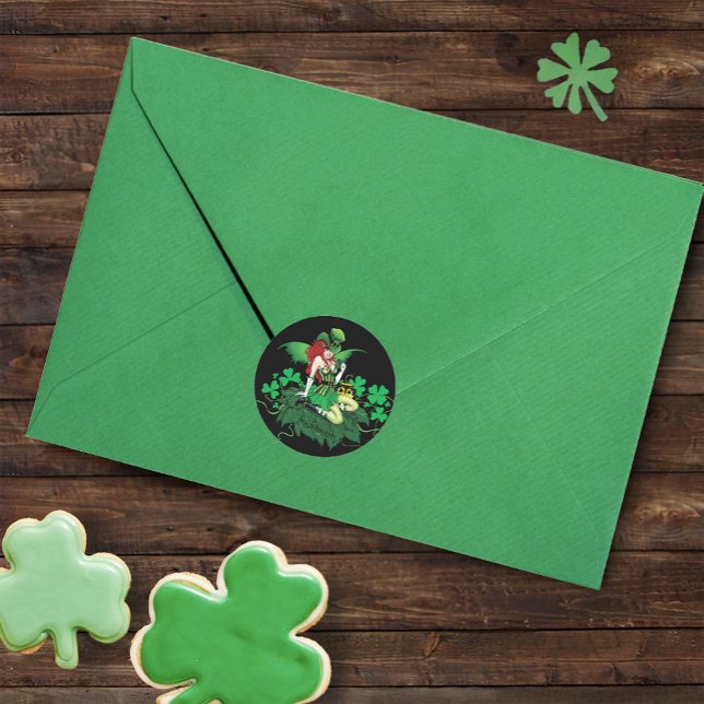 Adesivo Sorte Verde Irlandês Fada Cabelo Vermelho Trevo (Criador carregado)