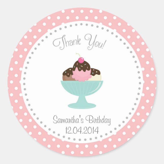 Adesivo Sorvete Aniversário Obrigado Pink (Frente)