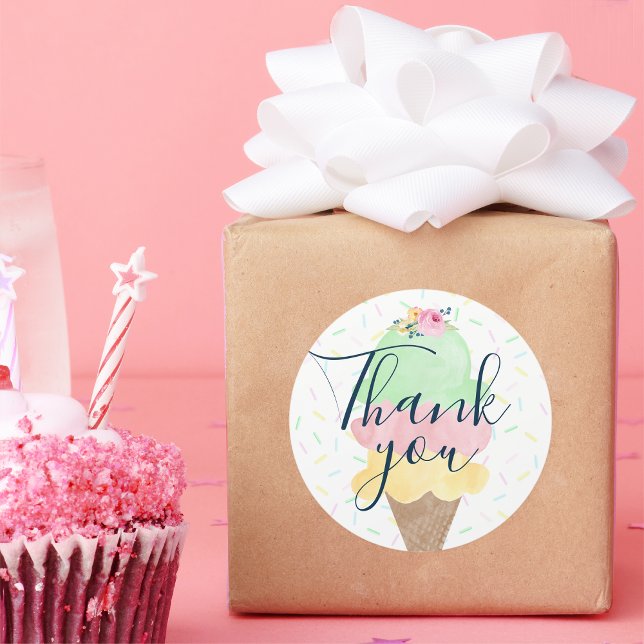 Adesivo Sorvete Aquarela Cone Obrigado Vinhetas (Criador carregado)