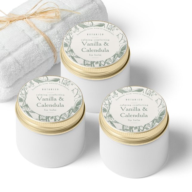 Adesivo Sorvete Botânico Floral Moderno Produto Pequeno (Sage Cream Botanical Floral Modern Small Product Classic Round Sticker)