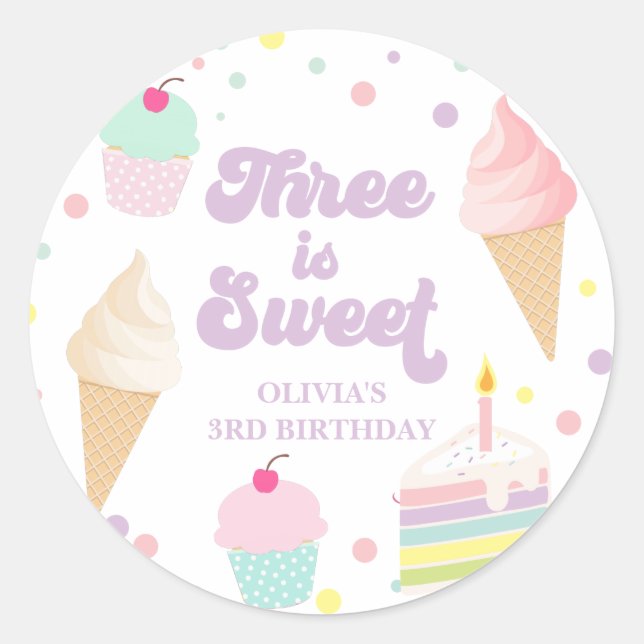 Adesivo Sorvete e Bolo de 3º Aniversário (Frente)