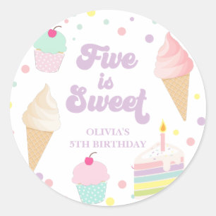 Adesivo Sorvete e Bolo Five é Doce 5º Aniversário