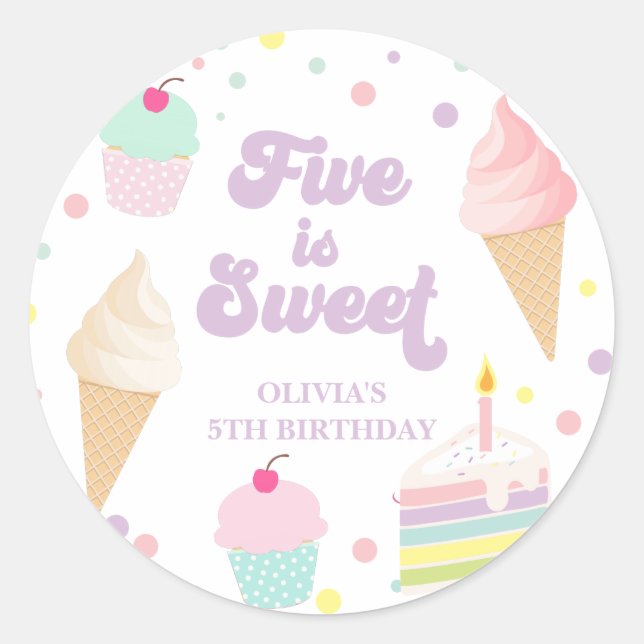 Adesivo Sorvete e Bolo Five é Doce 5º Aniversário (Frente)