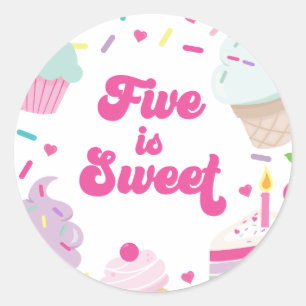 Adesivo Sorvete e Bolo Five é Doce Aniversário de 5 anos