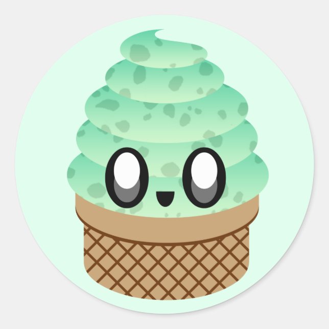 Adesivo sorvete kawaii de menta com gotas de chocolate (Frente)