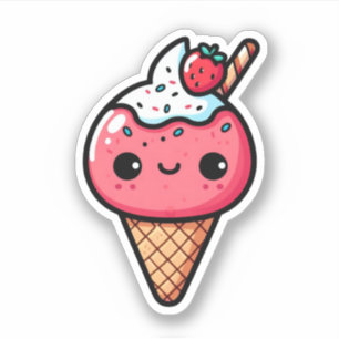 Adesivo sorvete kawaii de morango bonito