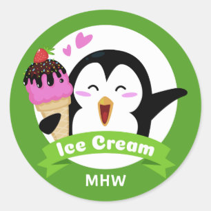 Adesivo Sorvete Penguin, monograma personalizado e autocol