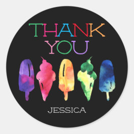 Adesivo Sorvete Rainbow Watercolor Popsicice Obrigado