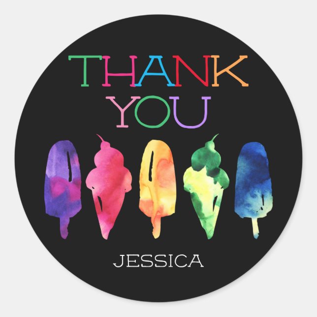 Adesivo Sorvete Rainbow Watercolor Popsicice Obrigado (Frente)