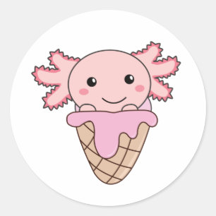 Adesivo Sorvete Rosa Axolotl Waffle Doce Animais Grãos, Cl