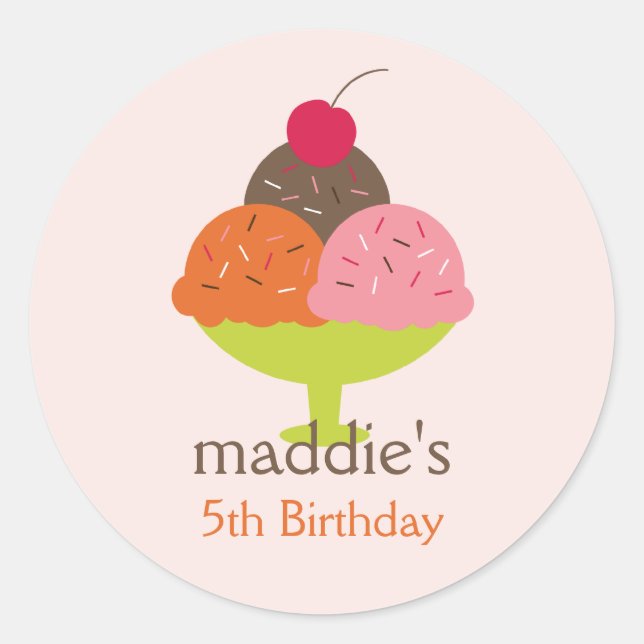Adesivo Sorvete Sundae Birthday Favor Stickers (Rosa) (Frente)