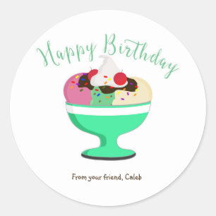 Adesivo Sorvete Sundae Happy Birthday Party Sticker