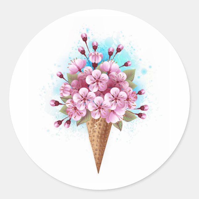 Adesivo Sorvete Waffle Rosa Sakura Cone (Frente)