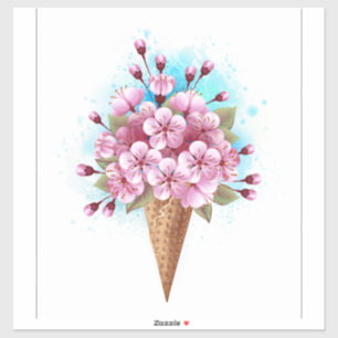Adesivo Sorvete Waffle Rosa Sakura Cone