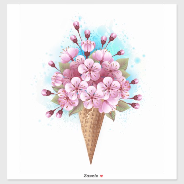 Adesivo Sorvete Waffle Rosa Sakura Cone (Folha)